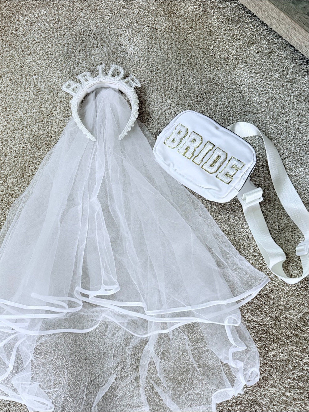White Bride Veil Headband and Sash Set